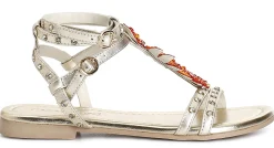 Sandali CafèNoir GG2554 scarpe donna in pelle con accessorio foglia oro