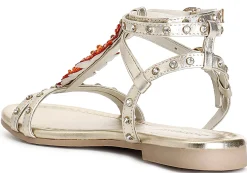 Sandali CafèNoir GG2554 scarpe donna in pelle con accessorio foglia oro