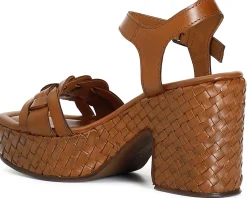 Sandali CafèNoir HL1051 in pelle zeppa fasciata marrone