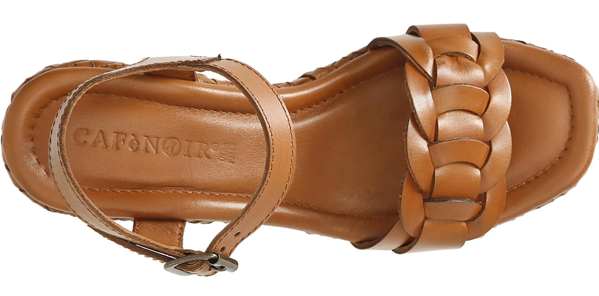 Sandali CafèNoir HL1051 in pelle zeppa fasciata marrone