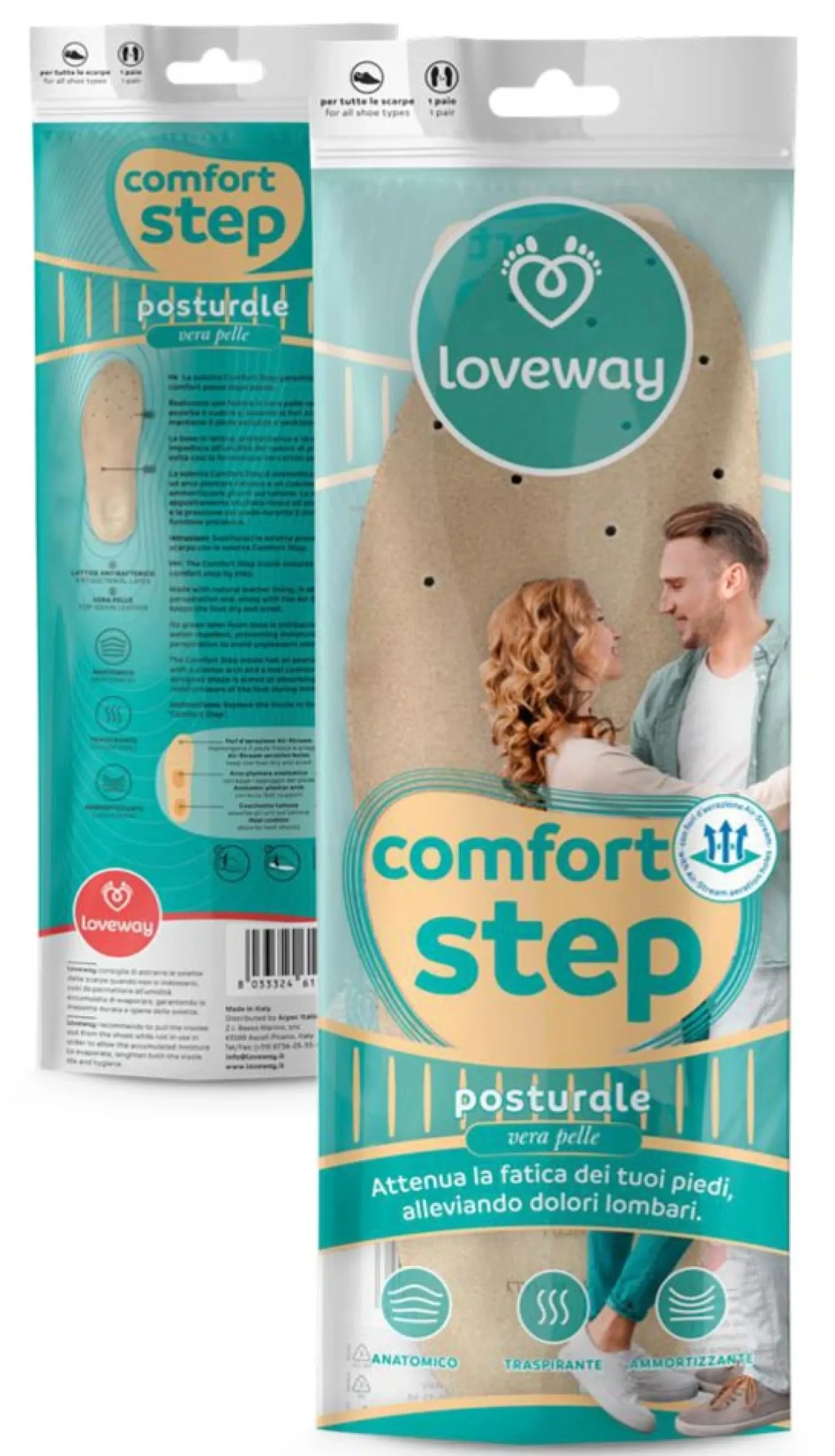Soletta anatomica "COMFORT STEP" anatomiche posturali, con unarco plantare rialzato