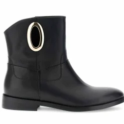 Stivaletto CafèNoir FB1500 scarpe donna in pelle con accessorio ovale nero